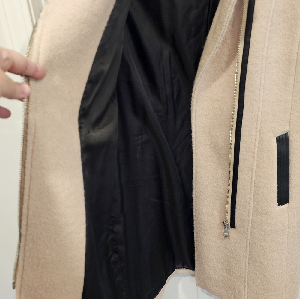 Karl Lagerfeld Womens Cream Wool Blend Coat With Leather Trim - Size M - Picture 6 of 13